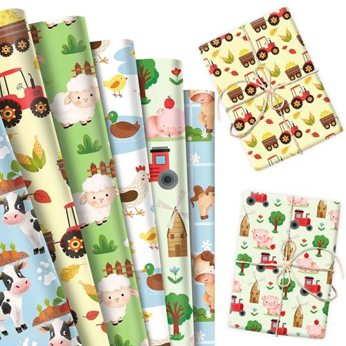 Buntpapier mit Motiven von Nutztieren 68.58X50.8cm Kuh Schaf Huhn | 12 Blatt Buntpapier mit Motiven von Nutztieren 68.58X50.8cm Kuh Schaf Huhn Schwein Bauernhof Geschenkpapier für DIY