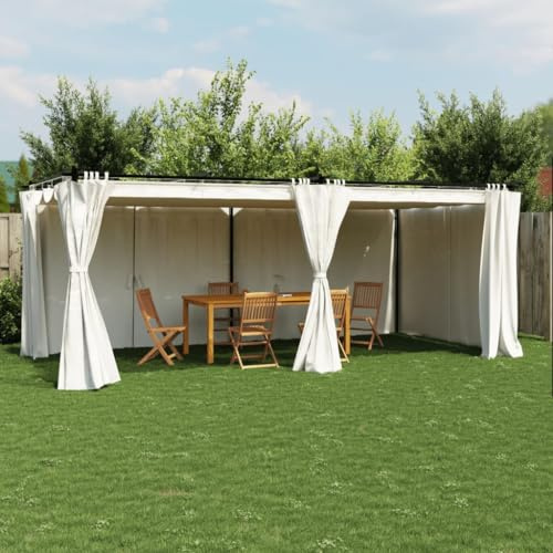 Tonnelle avec rideaux - Crème - 6 x 3 m - Cadre en acier - Toit rétractable - Imperméable - Protection UV - Pour jardin, terrasse, extérieur