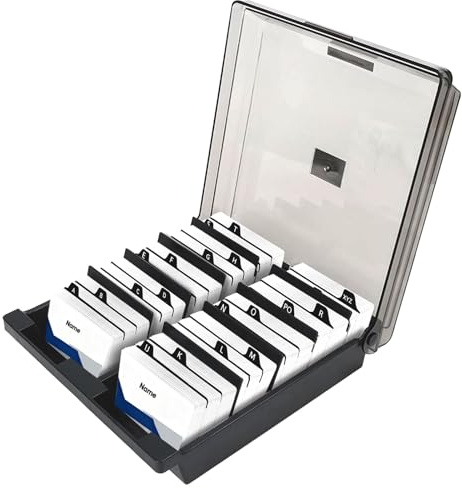 JOLYLINT Visitenkartenbox 1000 Karten Grau Visitenkarten Aufbewahrungs Box,Business Card Box mit 8 Teilerplatinen und A-Z-Index-Registerkarten,Visitenkarten karteikarten organizer
