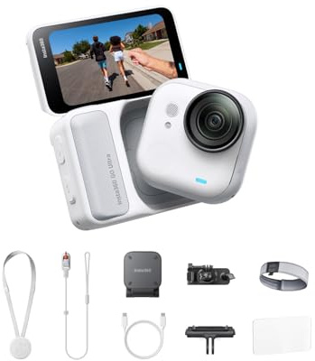 Insta360 GO Ultra Running Bundle White - 4K Hands-Free Vlogging Camera | POV Cam, 1/1.28 Sensor, 53g Lightweight, 156° FOV, 200-Min Battery Life, Magnetic Wearable Action Camera, Sports, Vlogging