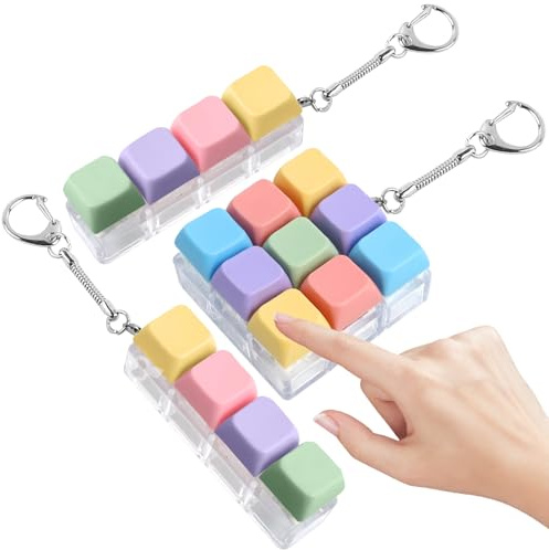 3 Pièces Porte-clés Fidget Toys, Clavier Jouets Fidget, Jouets de Décompression Fidget Clavier Clic Linéaire, Boutons Fidgets pour Garçons, Filles, Famille