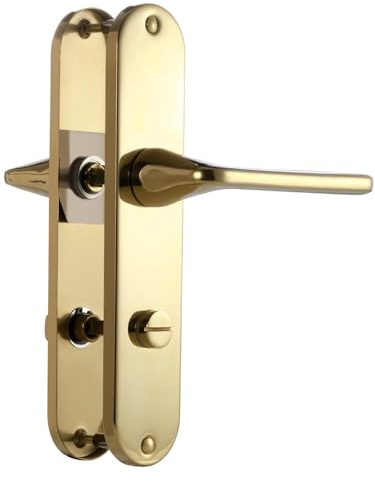 SORWDUERM Türgriff Pvd Gold Drückergarnitur, Edelstahl matt gebürstet,80mm WC Zentren Türklinke Set für Haustür und Innentür,L-Form