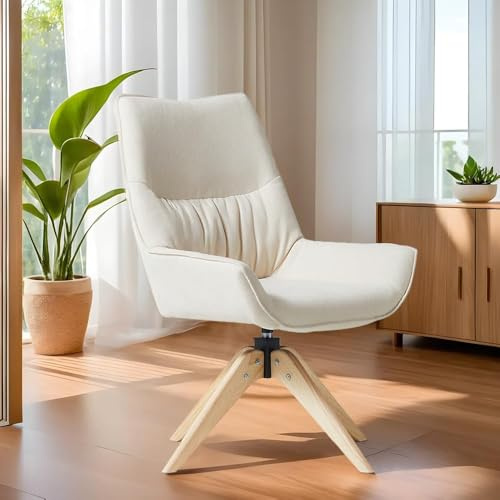 DARDVORLAG Drehsessel Esszimmer,360°Drehbar Polsterstuhl Samt Modern Esszimmerstühle mit Holzbeinen und Rückenlehne für Esszimmer Wohnzimmer Büro,Cremeweiß
