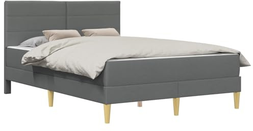 vidaXL Bettrahmen Dunkelgrau 140 x 190 cm Polyester, Modernes Schlafzimmer-Setup, langlebiges Bettgestell, rechteckige Schaumstoffmatratze, stilvolle Moderne Möbel, bequemer Schlaf
