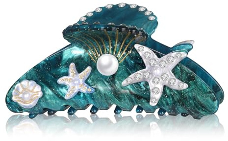 Grosse Pince Cheveux Femme, Starfish Hair Clip, Étoile de Mer Pince à Cheveux, Pinces à Cheveuxs Antidé Rapantes, Pinces à Cheveuxs à Grandes Vagues, pour Mariages, Plages et Eté Fêtes (Bleu)