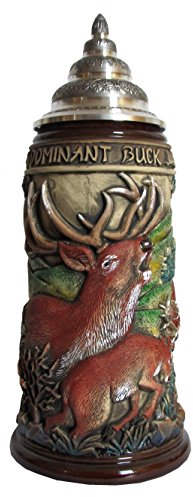 King Bierkrug Hirsch, braun, bunt, mit Zinnspitzdeckel, 0,75 Liter
