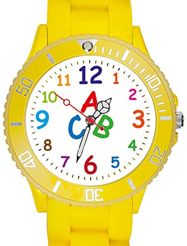 Taffstyle Kinder Armbanduhr Silikon Sportuhr Bunte Sport Uhr Kinderuhr Lernuhr Zahlen ABC Motiv Analog Gelb