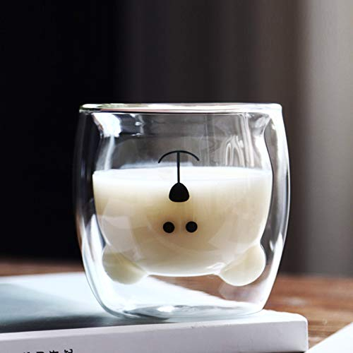Teeglas Doppelwandig Glas Kaffee Milch Trinkgläser Niedlich Kaffeetassen Bär Milchtasse Klein Kaffeegläser 250 ml Thermo Gläser Lustig Kaffeeglas für Cappuccino Latte Getränk Cola