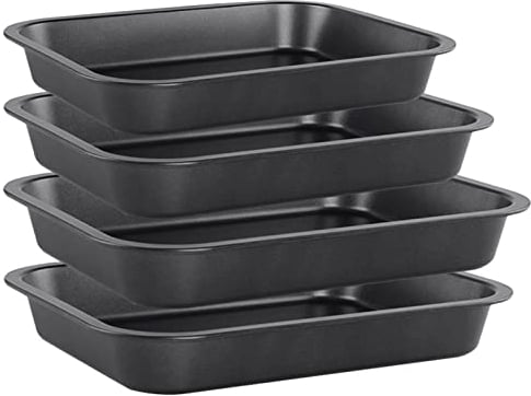 EVADOW 4 Pack Non Stick Oven Baking Tray Set Heavy Duty Black Carbon Steel Baking Sheets Deep Roasting Tins Pans (PFOA Free)