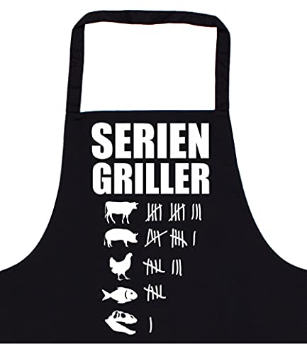 Dressfactor Grillschürze für Männer | Seriengriller | Grill-Schürze mit Spruch lustig BBQ Grillen Uni Farbe Schwarz
