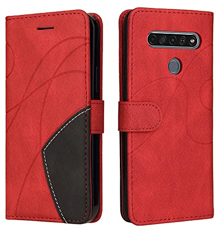 Fatcatparadise Kompatibel mit LG K61 / Q61 / Q630 Hülle, Leder PU Brieftasche Handyhülle Flip Case Silikon Bumper Schutzhülle Klapphülle. Lederhülle mit Kartenfächern und Standfunktion (Rot)
