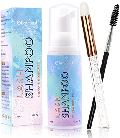 Shampoing Cils Extension Nettoyant D'extension de Cils Mousse Nettoyante Pour Cils - 60 ml - Avec Brosse de Nettoyage Pour la Maison et le Salon, Lash Shampoo Eyelash Extension Cleanser