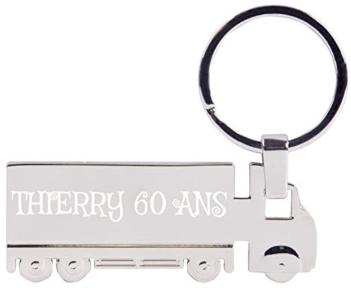 Porte-clé Camion en Acier argenté avec Gravure Texte – Porte-clés en Forme de Camion personnalisé gravé – Porte clé argenté Lisse Personnalisable