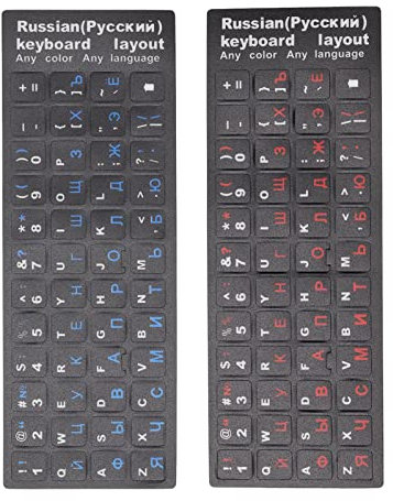2 Packungen Universelle Russische Tastatur-Aufkleber, Einzigartige Beschichtung für Computer, Wasserdicht, Staubdicht, Russisches Alphabet, Tastatur-Aufkleber für PC, Desktop, Laptop,(1 Blau 1 Rot)