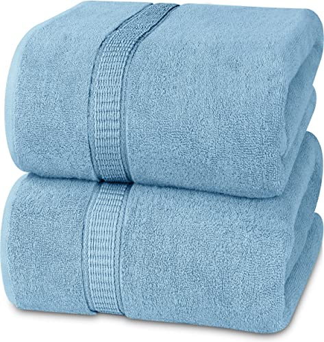 Utopia Towels - 2er Badetücher Groß aus Baumwolle mit Aufhänger, Saunatücher,Badehandtücher Groß, Handtücher 90 x 180 cm (Himmelblau)
