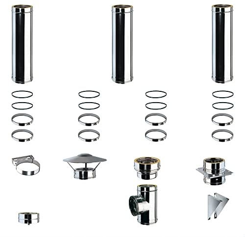 Kit Fumi Diametro 200 con Doppia Parete in Acciaio Inox DW25, Altezza 4,3m, Kit Stufa a Pellet, Canna Fumaria Coibentata Doppia Parete con Lana Di Roccia 200 | Brico Kit