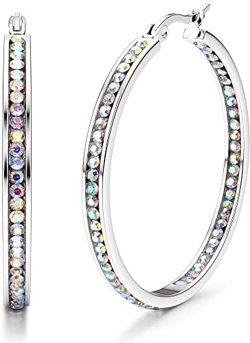 Adramata Ohrringe Creolen Edelstahl Damen Hypoallergen Kreolen mit AAA Zirkonia Ohrringe Hängend 40mm/50mm/60mm Earrings For Women Creolen Silber/Gold/Rosegold