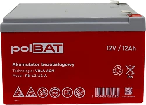 Batterie AGM 12V 12Ah polBAT Akku Vlies Batterie Blei Bleiakku Ersatzakku Akkubatterie Versorgungsbatterie Wartungsfrei für Elektro Spielzeug Alarm Notstrom USV UPS Wohnwagen Alarmsicherheit