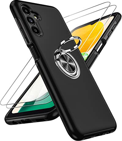 LeYi Hülle für Samsung Galaxy A13 5G / A04S (Nicht für A13 4G) Handyhülle kompatibel mit 2*Schutzfolie, TPU+PC Militärschutz Hybrid Schutzhülle mit 360 Grad Metall Ring Ständer Case Cover Schwarz