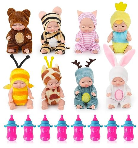 Lotvic Mini Bambole Reborn, Bambolina, Bambole Set, Vestitini Intercambiabili, Lavabile, Mini Bambole Rinascita del Sonno in Miniatura Giocattoli per Bambini (10 Pezzi) (8 Pezzi)