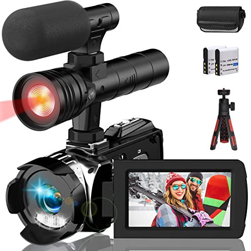 Hojocojo Camcorder 4K Video Camera 48MP 60FPS 24X Digital Zoom Camcorder IR Night Vision Vlogging Camera for YouTube 3.0'' IPS Screen Camera Recorder with Microphone,2 Batteries and Tripod
