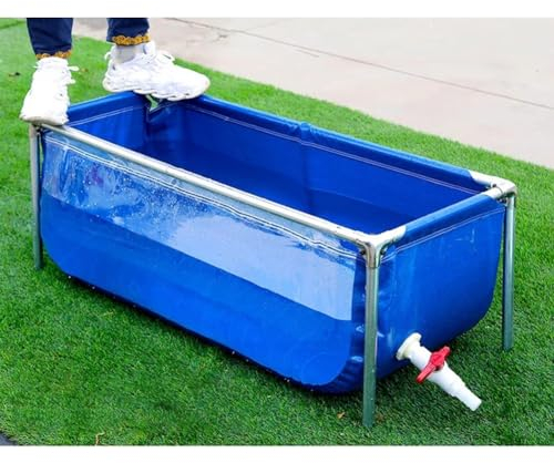 ezkxoprs Fischteich, PVC-Leinwand Wassertank Mit Rahmen, Durchsichtig Sichtfenster, Aquarium Becken Für Koi-Goldfische Aus Gartenzucht, Hydrokultur-Pflanzen (Farbe : Blue-Clear, Größe : 120x80x71cm)