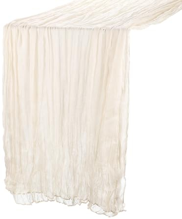 QUARKZMAN 10Ft Tovaglia Tavola Stamigna, 35 x 118 Pollici Rustico Garza Tovaglia Puro Runner per Matrimonio Festa Matrimonio Decorazioni Tavolo, Beige