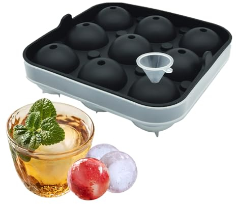 Silicone Ice Ball Maker Mould, Round Ice Cube Moulds with Lid,Ice Cube Balls -5cm, Ball Ice Cube Great for Jelly Milk Juice Chocolate or Cocktails Whiskey & Plastic Funnel (9)