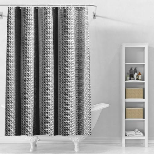 Stfery Duschvorhang Waffelmuster Weiss Badevorhang 180X200 Duschvorhang Anthrazit Textil Waschbar Anti Schimmel