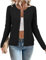 Arach&Cloz Cardigans for Women UK Lightweight Crew Neck Casual Spring Summer Ladies Sweaters Black M