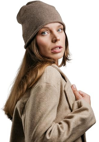 TODO 50% Kaschmir Beanie Damen, Merino Slouchy Beanie Mütze Merino für Frauen - wintermütze Wolle Mütze Kaschmir Brown