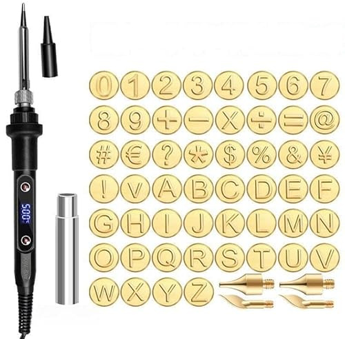 Auosxny Wood Burning Kit with Letter Stamps,DIY Wood Burning/Carving Set ，Wood Burner Tips Adjustable Temperature Soldering Iron Pen,for Wood Leather Embossing Carving(Numbers+letters)
