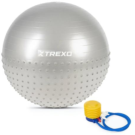 TREXO Massage Gymnastikball 75 cm in Grigio, aus widerstandsfähigem PVC mit Pumpe Glatte Oberfläche für Übungen, Noppen zur Massage. Aktiviert Muskeln und Gelenke, ideal für Training, Rehabilitation