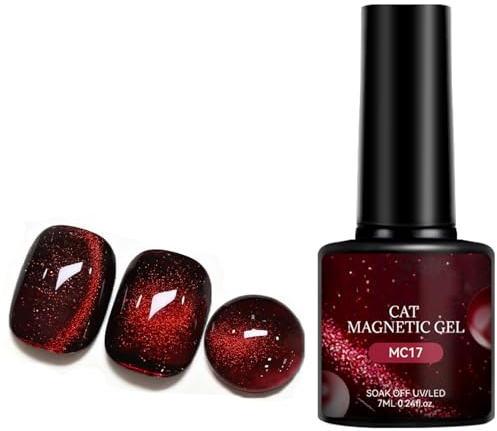 Jelly Glass Cat Eye Gel Polish, Wine Red Magnetic Gel Polish, Holographic Glitter Dark Red Nail Polish, Soak Off UV LED Cured Nail Gel Varnish, Long-Lasting Glossy Manicure for Home Use