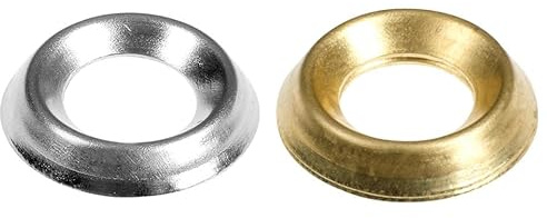 Surface Screw Cups Washers Stainless steel, Nickel, Brass - No. 6, 8, 10, 12 (Pack of 1, 3, 5, 10, 20, 50) (20, No.8 - Brass)