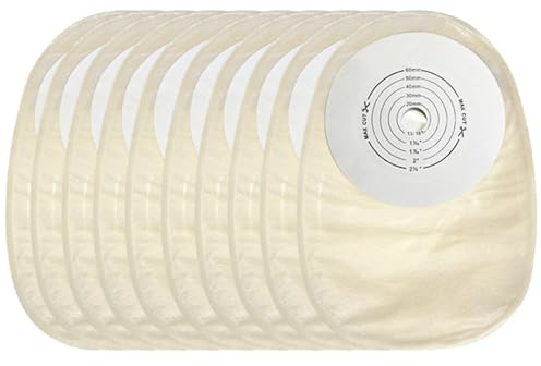 Einteilige Stomabeutel, Kolostomiebeutel, Einweg Drainagebeutel für Kolostomie und Ileostomie, Individuell Zuschneidbar 15-60 mm, 10 Stück