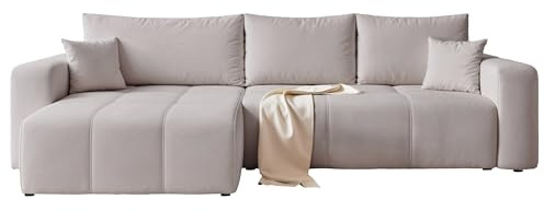 IDOHOME Ecksofa mit Schlaffunktion und Bettkasten 278 x 145 cm | 278 x 145 x 79 cm, Samt, Hoher Sitzkomfort, Flexible Ottomane, Wohnen und Schlafen, Integrierter Bettkasten