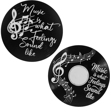 2 Stück Musik ist was Gefühle klingen wie Holz, runde Schallplatten-Wanddekoration, Vintage-Vinyl-Schallplatten, Wanddekoration, hölzerne Musikkunst-Dekor-Schild für Zuhause, Musikzimmer, Studio, Büro