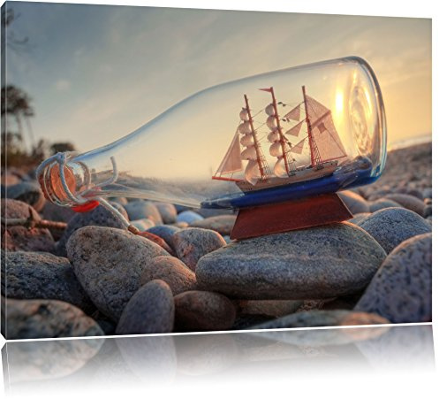 Pixxprint Flasche mit Schiff, Größe: 120x80cm, Leinwandbild, fertig gespannt, Wandbild, Dekoration, Kunstdruck, kein Poster