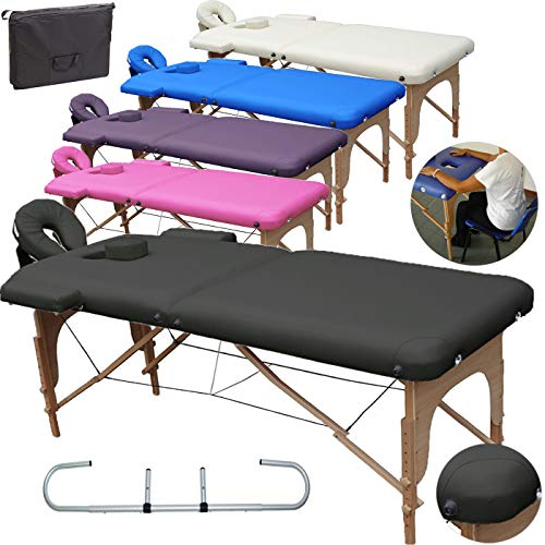 Beltom® Mobile Massagetisch Massageliege Massagebank 2 zonen klappbar + Rollenhalter +TA. - Schwarz