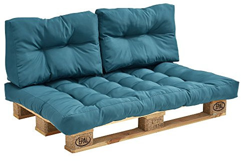 [en.casa] Palettenkissen - 3-teilig - 1x Sitzpolster + 2X Rückenkissen Türkis Paletten-Sofa In/Outdoor