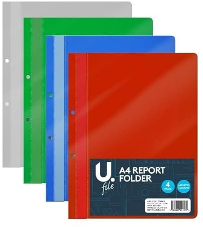 A4 Plastic Project Report Files FOLDERS 2 Prong - 5 Colours Free P&P