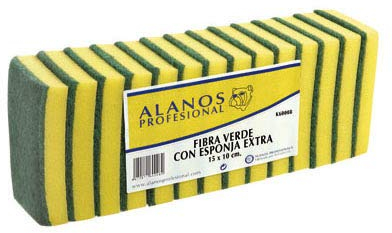 Estropajo de Fibra Verde Profesional Extra Fuerte con Esponja 15x10 cm. Caja 42 Unidades