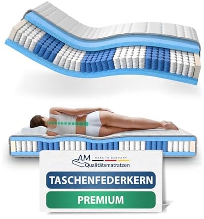 AM Qualitätsmatratzen Premium Taschenfederkernmatratze 90x180cm H4 24cm - Made in Germany & Oeko TEX Siegel - 7 Zonen Federkernmatratze 90x180 mit Lyocell Bezug - Orthopädische Matratze 90x180 H4