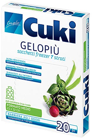 Cuki Gelopiù sacchetti freezer 7 strati medi - 23 x 32 cm - 2,5 L - 1 confezione da 20 pezzi