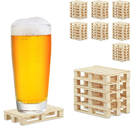 48 x Paletten Untersetzer im Set, Mini Paletten für Tassen & Gläser, Holz, Getränkeuntersetzer, 2x12x8cm, Natur