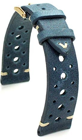RIOS1931 Rallye Gold Vintage Rindsleder Uhrenarmband handgemacht in Deutschland Robust 19mm blau