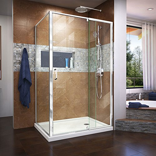 DreamLine Flex 40 inch D x 38-42 inch W x 72 inch H Semi-Frameless Pivot Shower Enclosure in Chrome