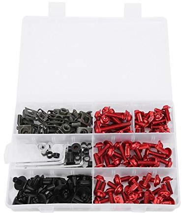 198 Stück Motorrad Verkleidungsschrauben Kit Rot, Universal M5 M6 Schrauben Set mit Muttern und Unterlegscheiben, für Geländewagen, Offroad, Sportbike und Motorrad