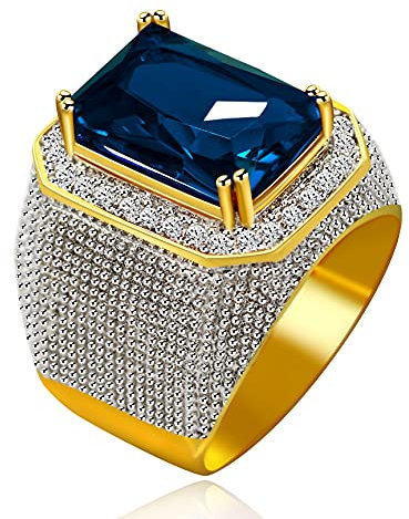 Uloveido Mens Große CZ Rechteckige Hochzeitsband Ring Bling Eis Out Hip Hop Ring Geburtstagsgeschenke für Jungen RA408 (blau, Größe 20.6)